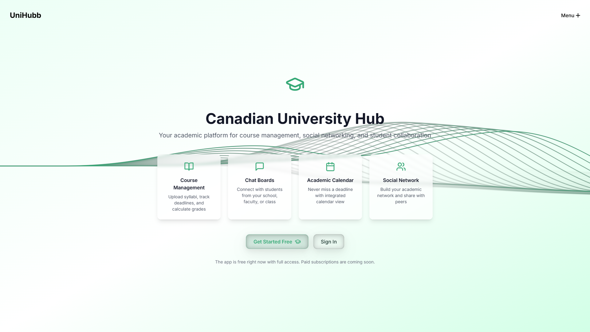 UniHubb product landing page preview